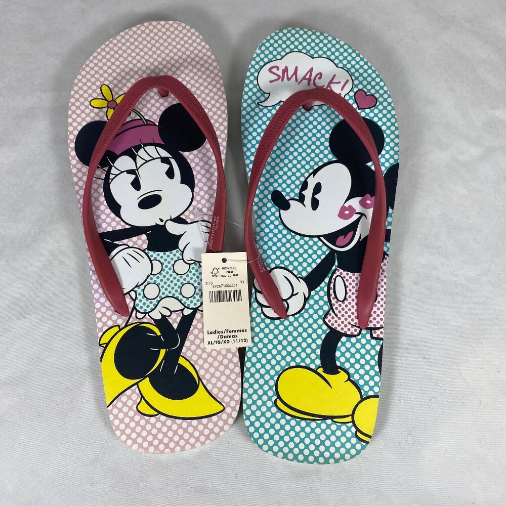 NEW Disney Store Minnie & Mickey Mouse Flip Flops For Women Sz XL